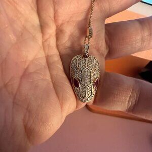 18kt White gold Diamond Chain and Snake Head Pendant Necklace with Lab Diamonds